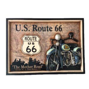 Route 66 3D Wooden Wall Plaque Indian Motorcycle “The Mother Road” 15x21
